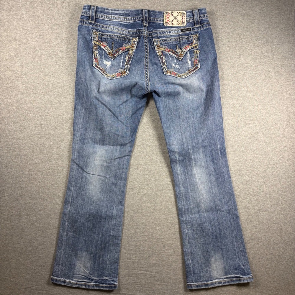 Miss Me Easy Boot Jeans 34 Mid Rise Embroidered Distressed Y2K Boho Western